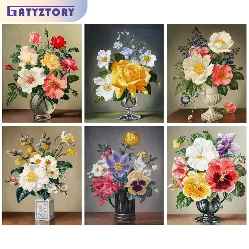 

GATYZTORY Diamond Embroidery New Arrivals Flower 5D DIY Diamond Painting Cross Stitch Flower In vase Home Decoration