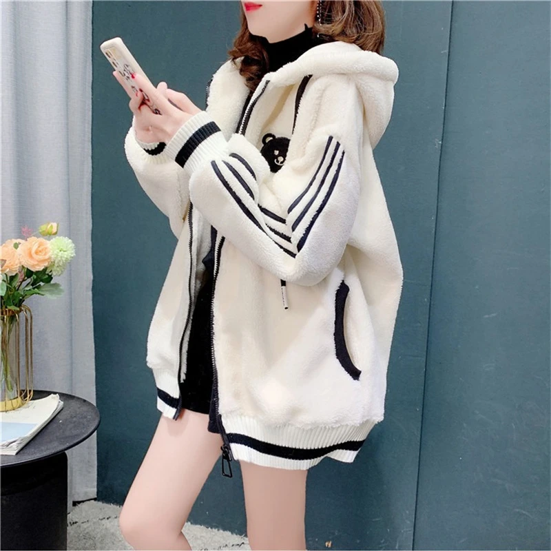 Утолщенная толстовка с капюшоном на флисовой подкладке женский кардиган новинка