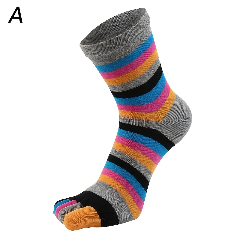 Rainbow Color Short Calf 5 Toes Split Socks, Cute Fitness Pilates Yoga Socks, Women's Socks