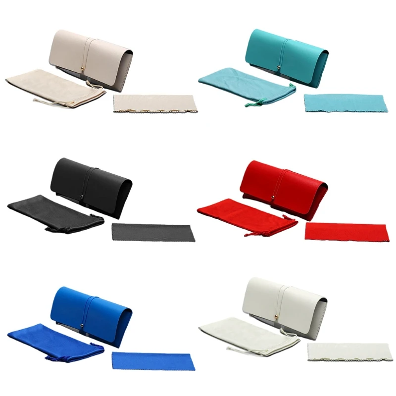 

634C Portable Eyeglasses Case Eyewear Bag PU Leather Protective Case Glasses Case Cover with Rope Buckle and Cleaning Cloth