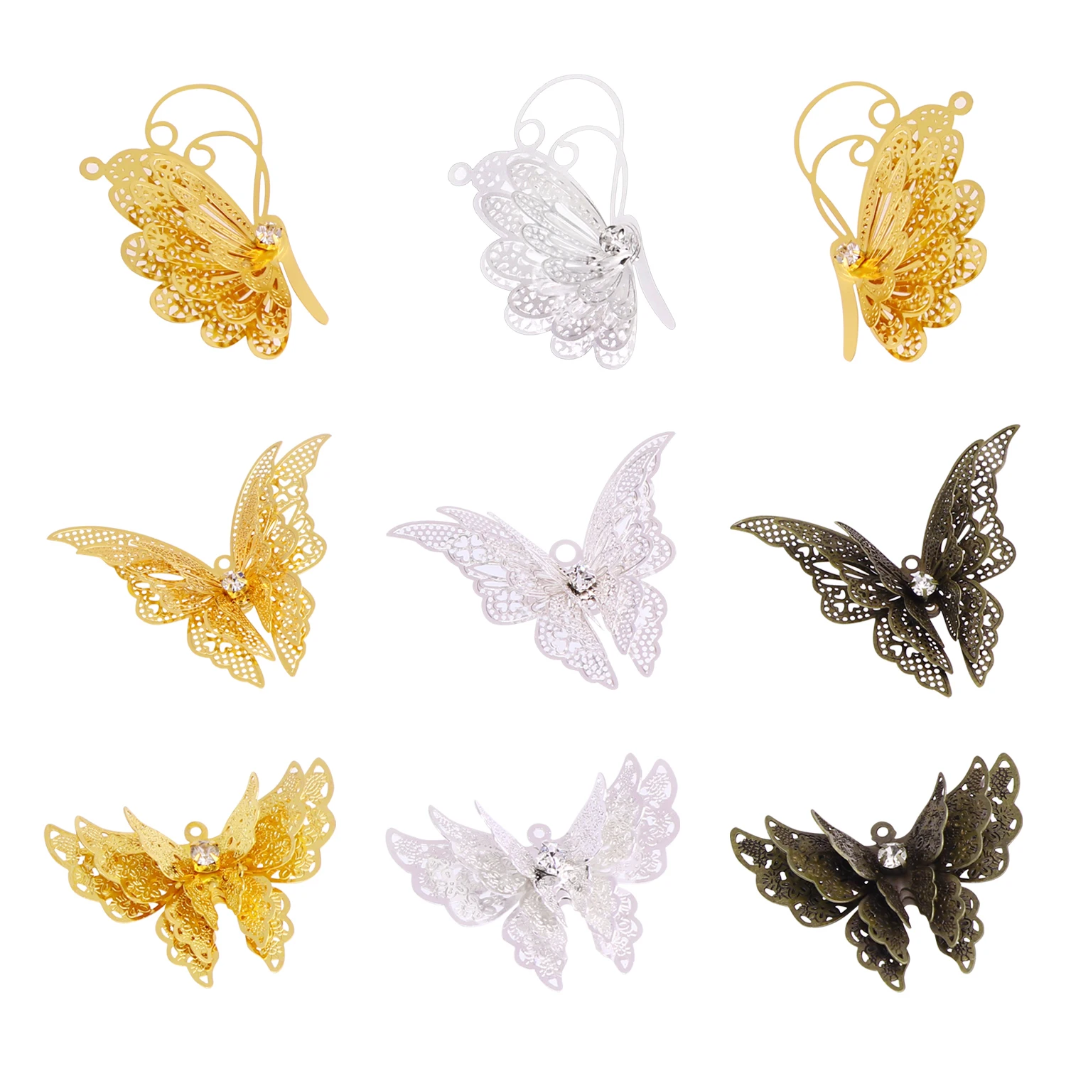 

5pcs 3D Hollow Butterfly Charm Multiple Styles Nail Glitter Alloy Jewelry Rhinestones Decor Accessories DIY Nail Art Studs Tools