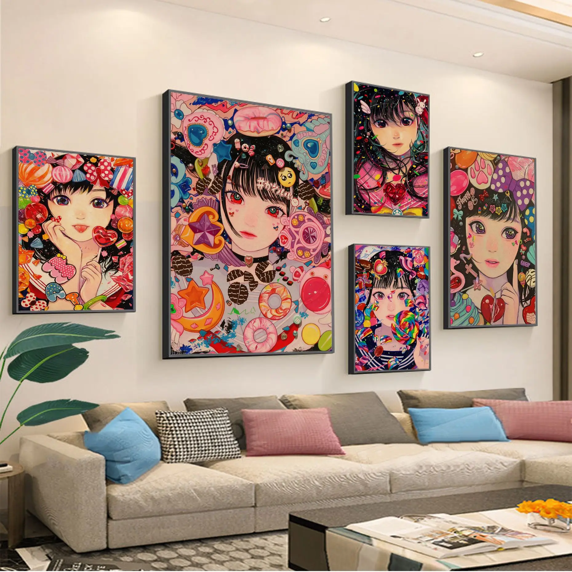 

Japanese Fashion Anime Girl Kawaii Poster Wall Art for Home Room Decoration Cafe Bar Painting Cool Wall Stickers