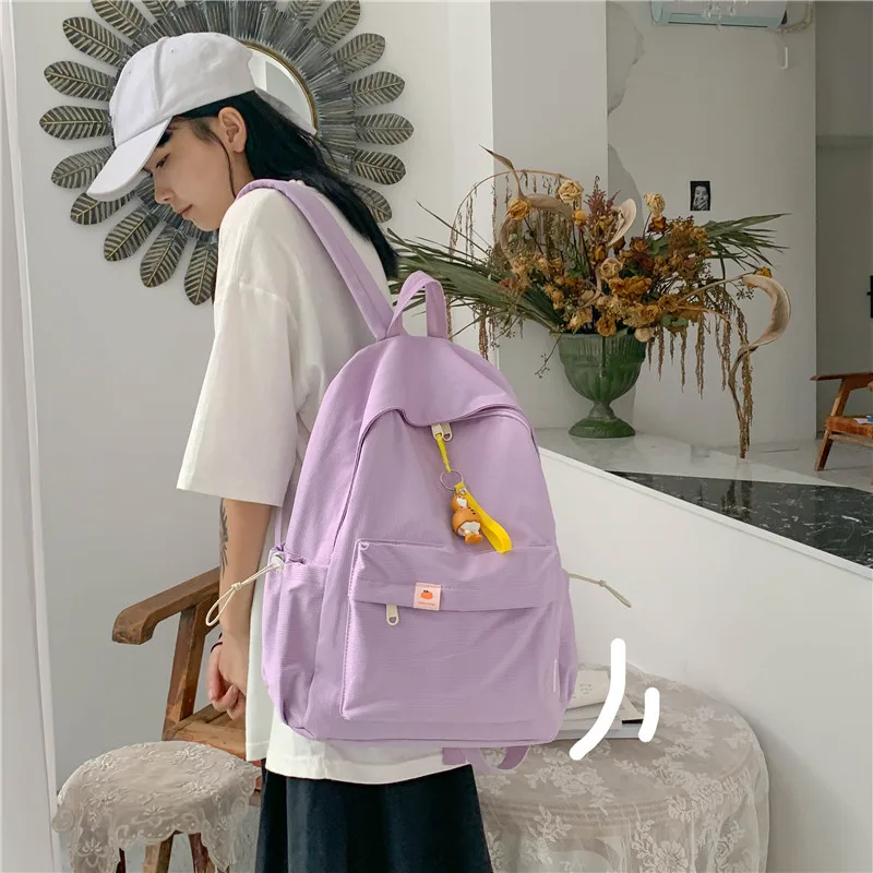 Canvas Junior High School Student School Bag Large Capacity Solid Color Travel Bag Cute Laptop Backpack Bookbags Mochila