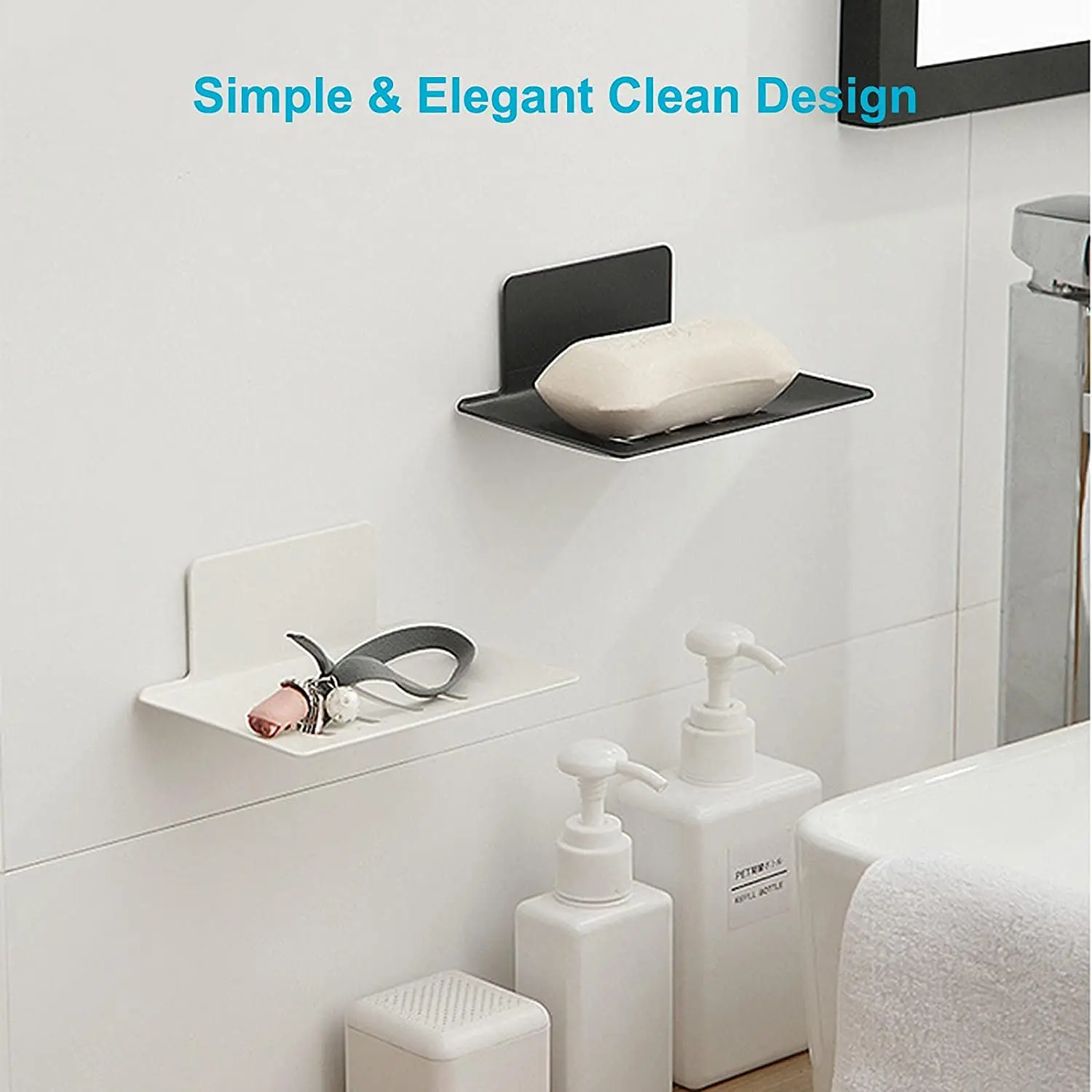 

2PCS Soap Dish Shower Waterfall, Black Stainless Steel Soap Tray, Self Adhesive Bar Soap Holder with Drain, Soap Saver Drainer