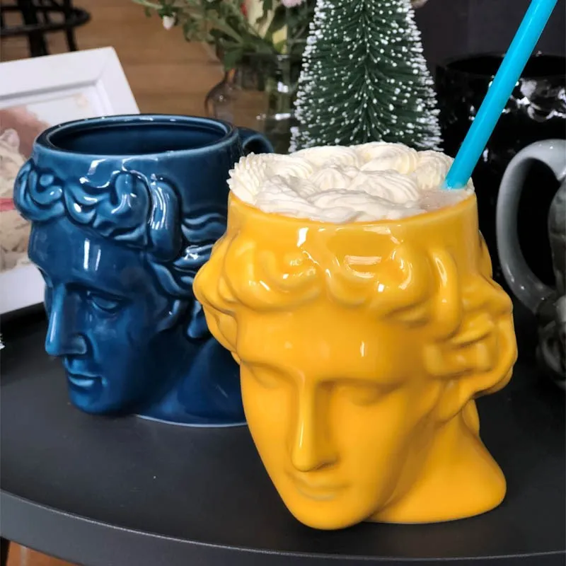 

INS Creative Spain Ancient greek apollo david head coffee mug Roman sculpture water milk tea cup Office David drinkingware