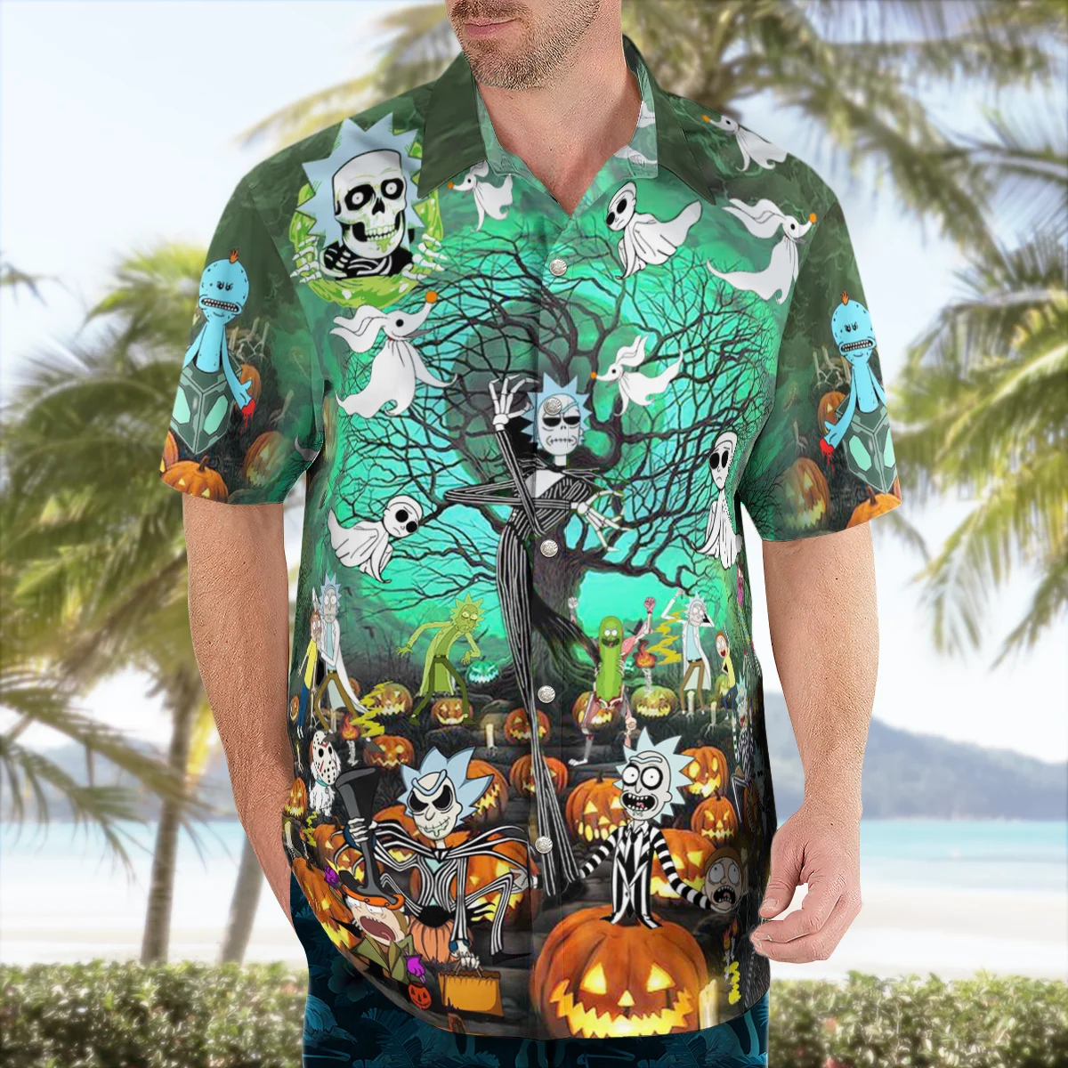 

2022 New 3D Printing Halloween Anime Hawaiian Shirt Men Summer Short Sleeved Shirts Men's Shirts Oversize Camisa Social 5XL W9