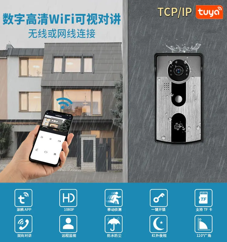 2MP 1080P Tuya APP Wireless TCP/ IP WIFI  Doorbell Intercom Visual Door Viewer Wide Angle Video Door Phone Peephole Viewer
