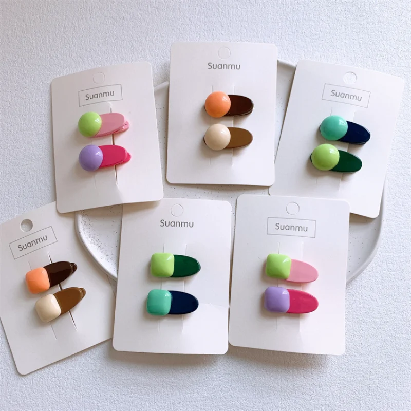 

2 шт. новые милые детские Овальные Заколки с утконосом для девочек модные детские простые милые красочные геометрические круглые заколки аксессуары для волос