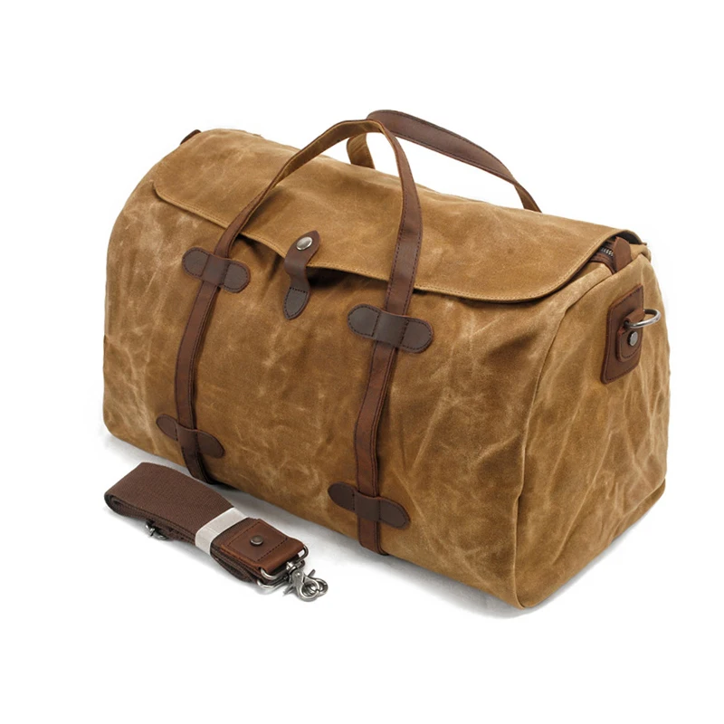 Vintage Waxed Canvas Luggage Bag Men Outdoor Large Capacity Messenger Bag Travel Weekend Bag Business Travel Luggage Tote Bag