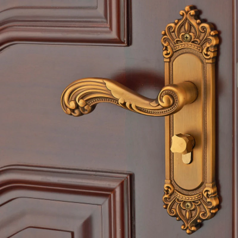 

European Style Anti-theft Gate Lock Furniture Hardware Vintage Mute Room Door Lock Aluminum Alloy Interior Door Handle Lock