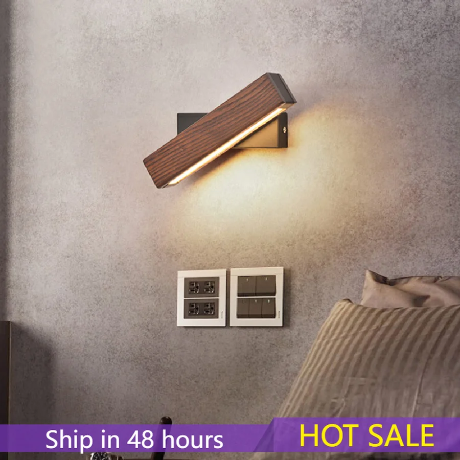 

Led Wooden wall lamp Home Decor Three-color dimmable rotation adjustable switch wall sconce stair hallway wall light