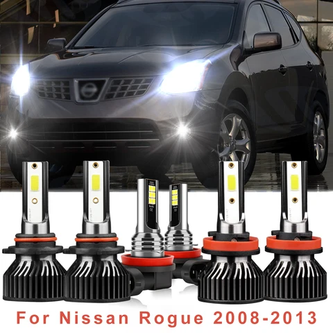 Светодиодсветильник фары 6x 6000K, фары дальнего и ближнего света, противотумансветильник фары, комбинированный луч, автоматическое преобразование, для Nissan Rogue 2008, 2009, 2010, 2011, 2012, 2013