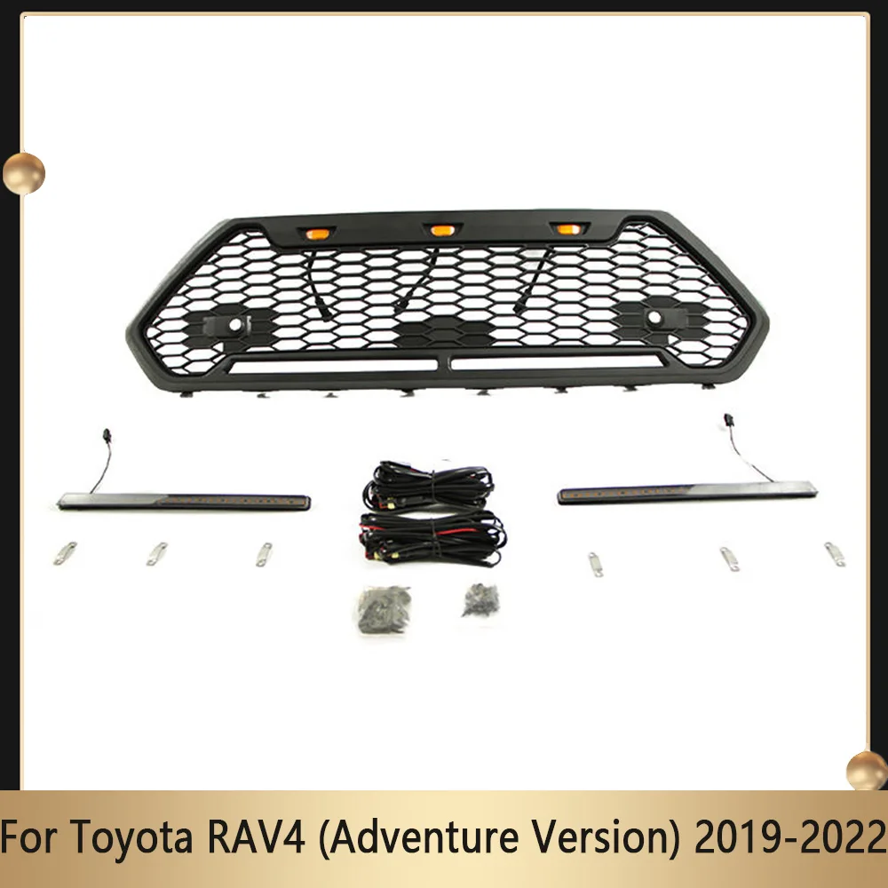 

Honeycomb Grill Front Grille With Light And Letters For Toyota RAV4 (Adventure Version) 2019-2022 Car Parts Radiator Mesh Grills