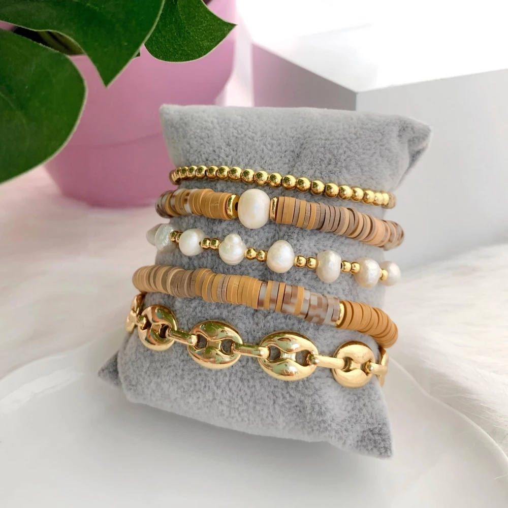 

Go2boho Polymer Clay Heishi Bracelets Freshwater Pearl Bracelet for Women Jewelry Ins Fashion Jewellery Sets