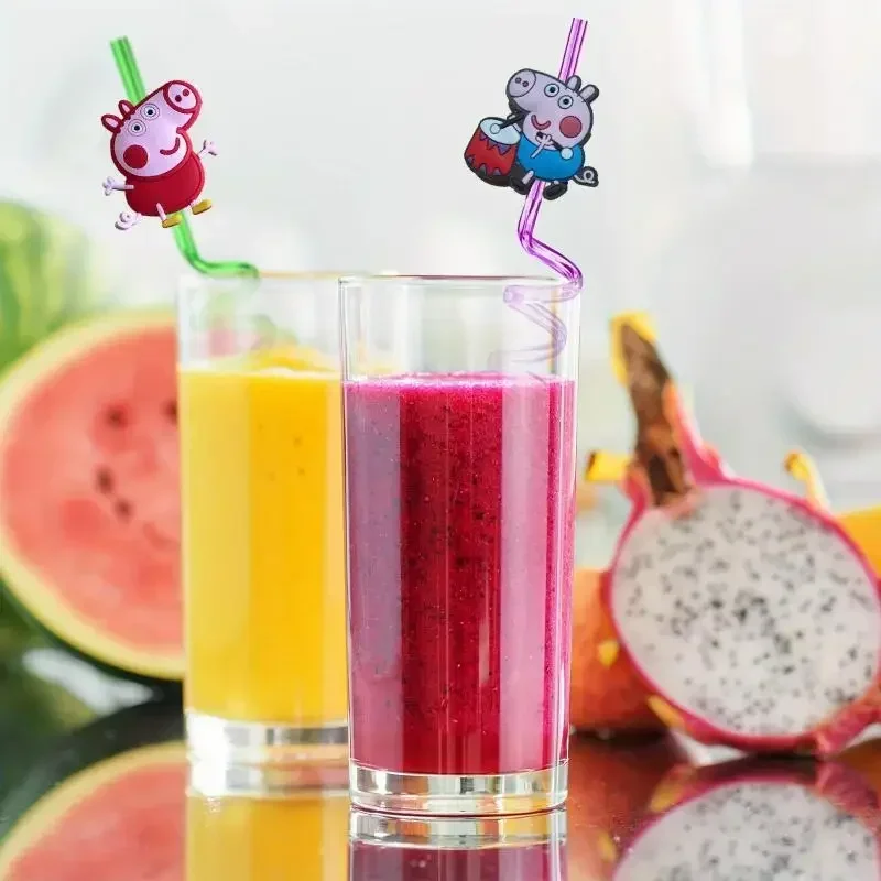 10 шт./компл. аниме персонаж Свинка Пеппа соломинки многоразовые Kawaii Lilo &amp Stitch