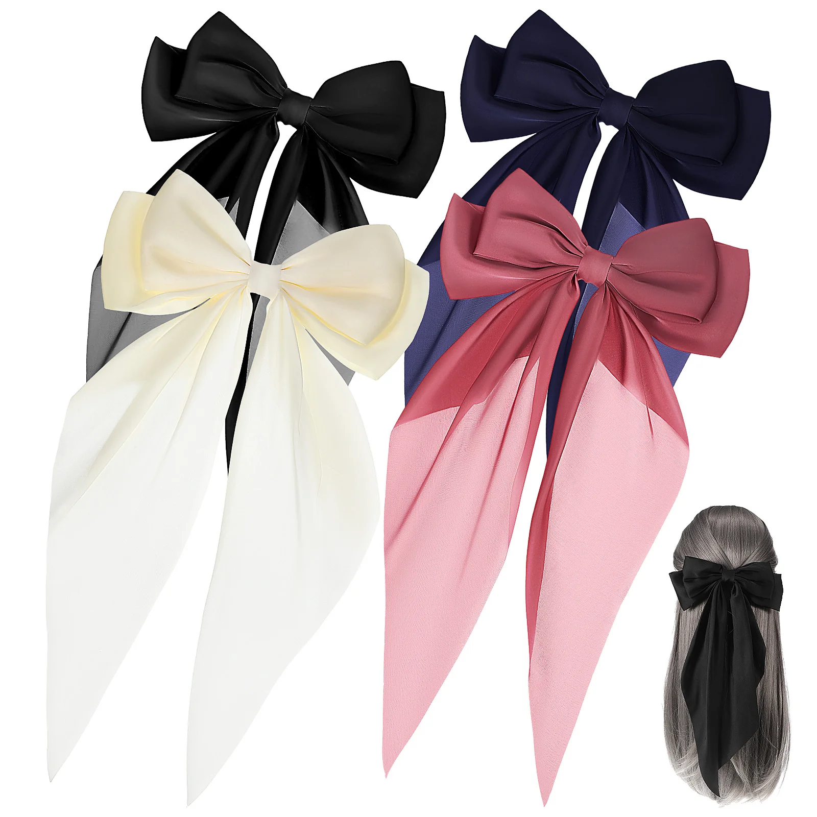 

4 Pcs Long Hair Clips Barrettes Girls Hairpin Large Bows Iron Accessories For Teen Ribbons Miss