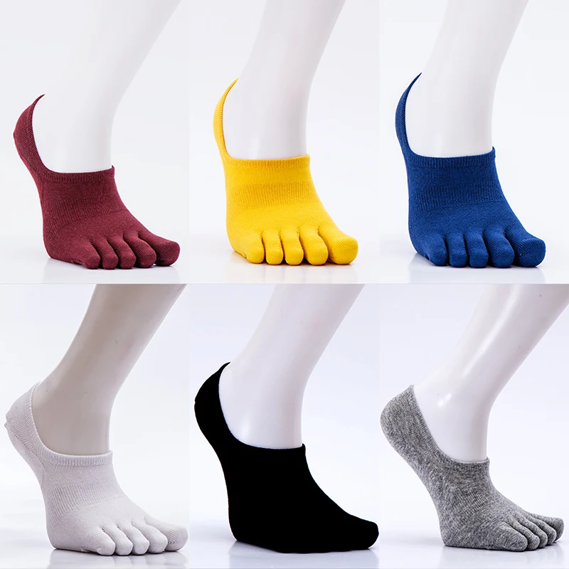 

5 Pairs Solid Color Low Cut Slipper Socks with Toes Men Women Combed Cotton Five Finger Invisible Sock Elastic Sweaty Boat Sock