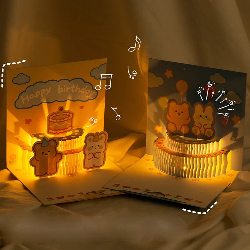 Музыкальсветильник лый симпатичный медведь торт на день рождения мультяшный