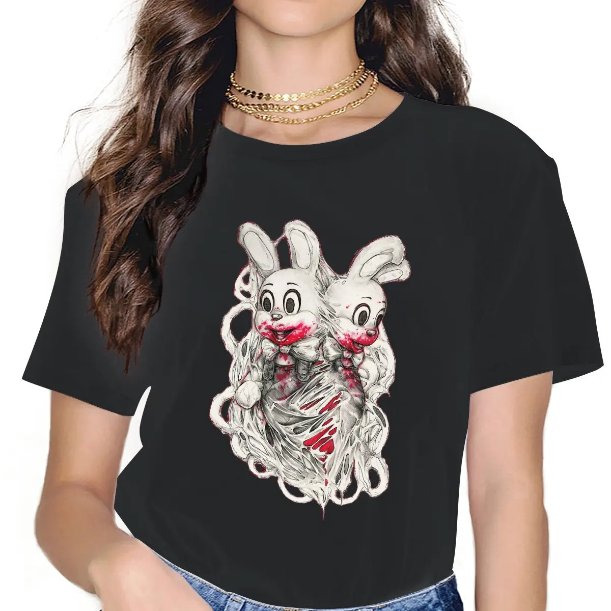 

Классическая женская футболка Robbie, Симпатичная хлопковая одежда с изображением кролика и животного, Забавные футболки с коротким рукавом и круглым вырезом, подарок на день рождения