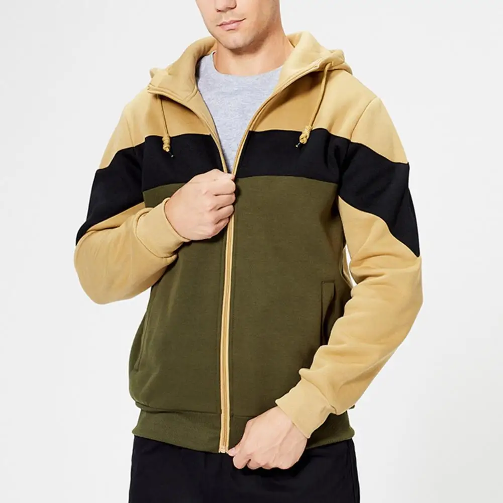 

Men's Hoodies Zip up Long Sleeve Fleece Color Block Sweatshirt Men Hoodie Contrast Color Hooded Drawstring Patchwork Hoodie Coat