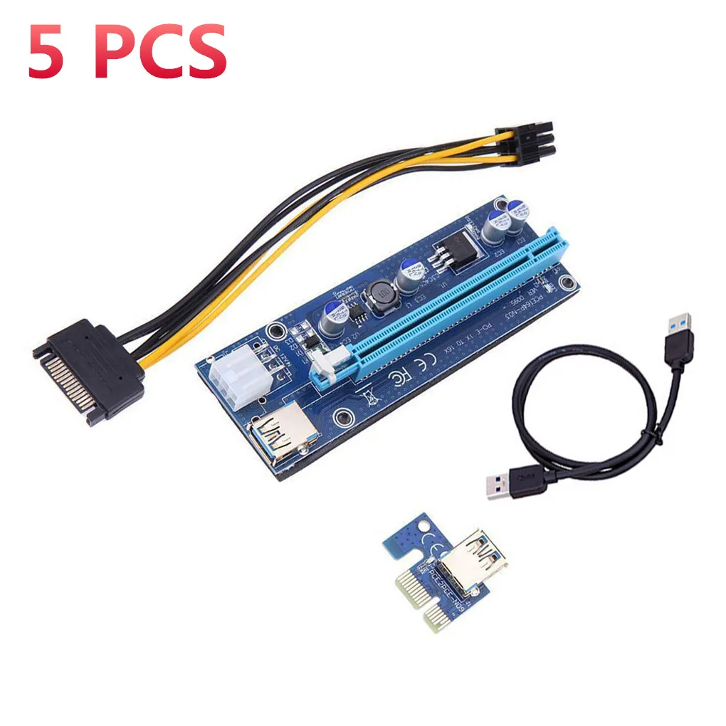 

5 pcs PCI-E Riser 009S Express 1X 4x 8x 16x Extender PCI E USB riser 009s sale Plus Dual 6Pin Adapter Card SATA 15pin for GPU