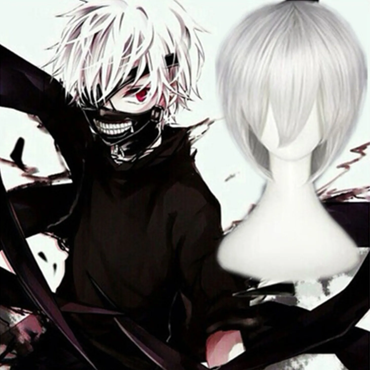 

Anime Tokyo Ghoul Kaneki Ken Wigs Short Silver White Heat Resistant Hair Cosplay Wig Halloween Cosplay Wigs