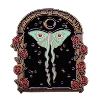 b0142 luna moth lunar butterfly rose enamel brooch pins badge lapel pins brooches alloy metal fashion jewelry accessories