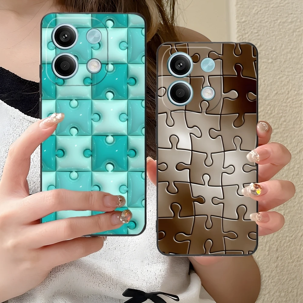 Puzzle Fashion Pretty Mobile Cell Phone Case for Xiaomi Redmi Note 13 12 11 10 9 8 7 6 S A Pro Lite Plus 5G Black Cover Shell