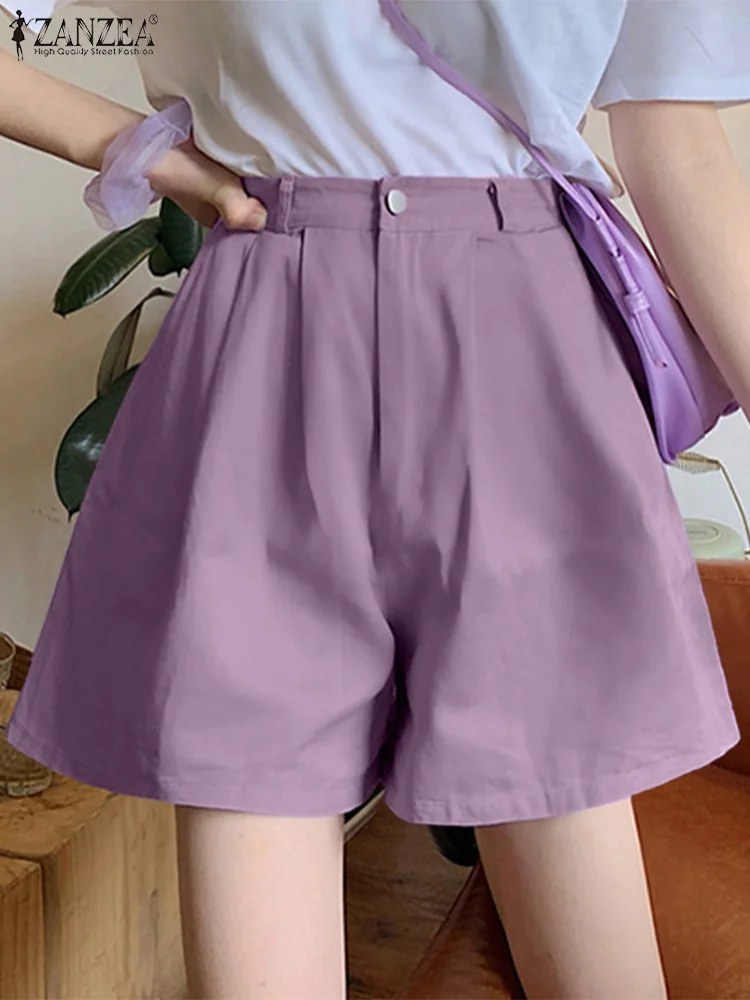 

Шорты ZANZEA женские с боковыми карманами, модные однотонные универсальные модные брюки с завышенной талией, повседневные свободные плиссированные штаны, лето 2023
