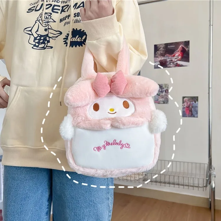 

Sanrio Handbag Kuromi My Melody Hello Kitty Plush Shoulder Bag Large Storage Crossbody Cosmetic Bag Girl Schoolbag Birthday Gift