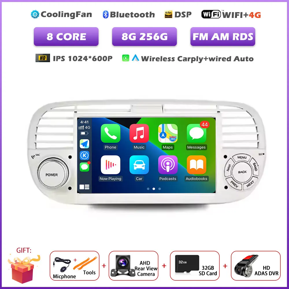 

7 "Android 15 авто для FIAT 500 2007-2015 GPS-навигация Беспроводной Carplay Автомобильный мультимедийный видеоплеер Стерео авторадио инструменты BT