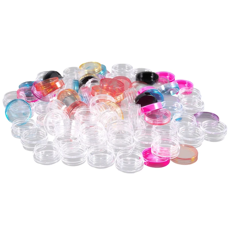 50 Pieces Plastic Pot Jars Empty Cosmetic Container with Lid for Creams Sample Make-up Storage, 5 g, 10 Colors