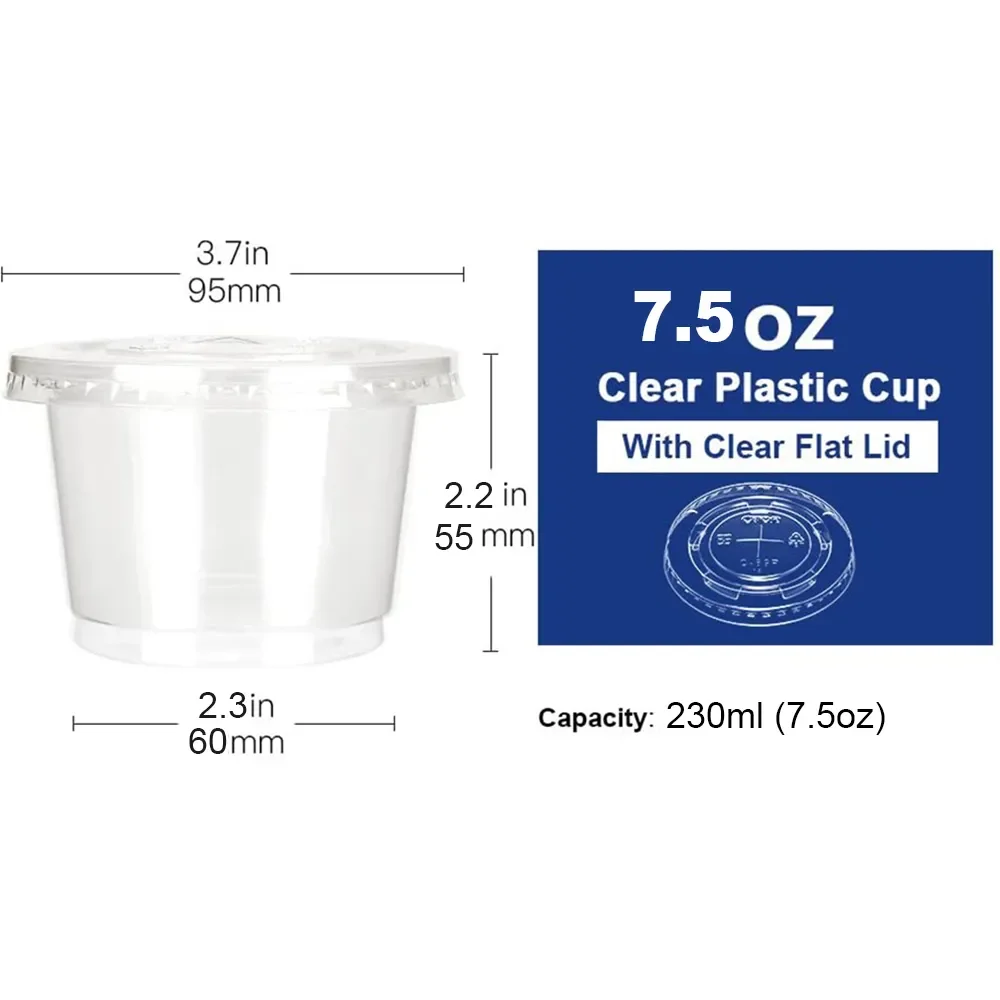 

2023 7.6 oz Hot/Cold Disposable Plastic Cup With Flat Lid-50 Sets-Ice Cream Cup Snack Bowl Food Container for Dessert Fast Food