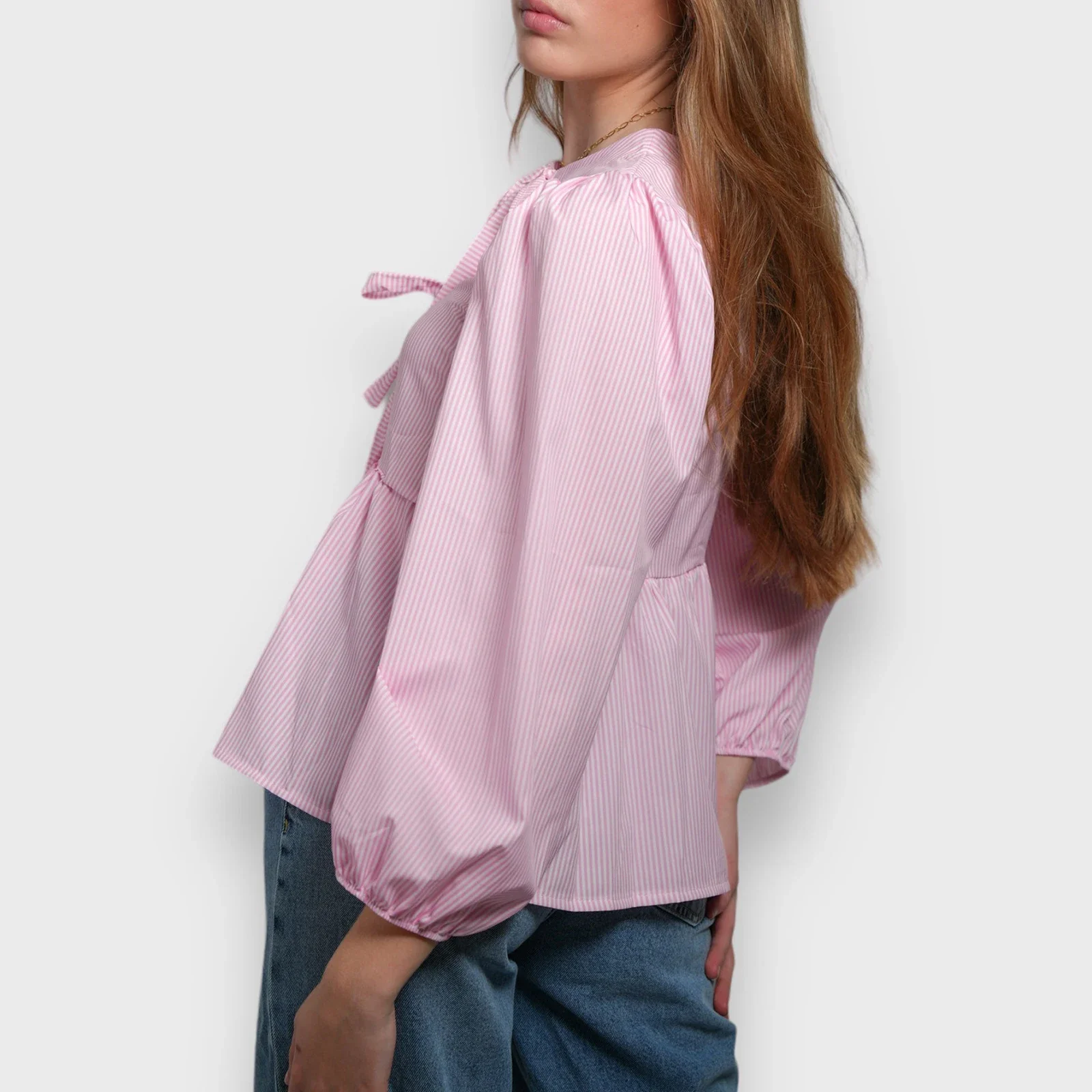 Женская Повседневная Блузка с рукавами-фонариками топ рубашка завязкой спереди