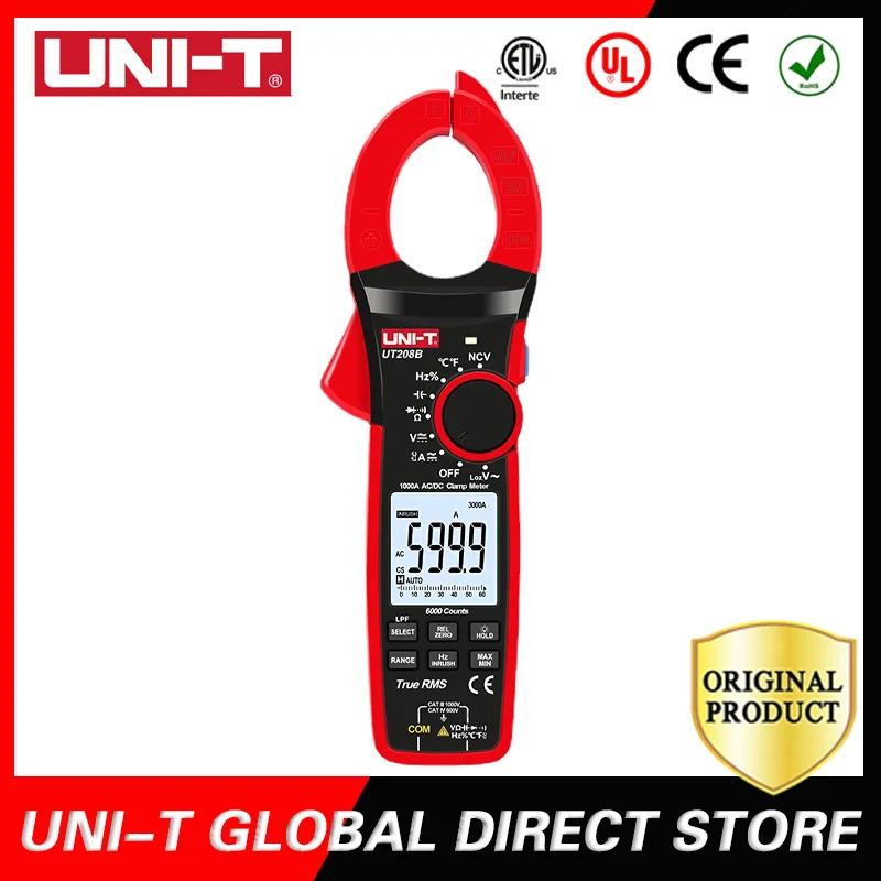 

UNI-T UT206B/UT207B/UT208B True RMS Digital Clamp Meter AC DC Current 1000A 6000 Count Backlight Flashlight Multimetro Tester