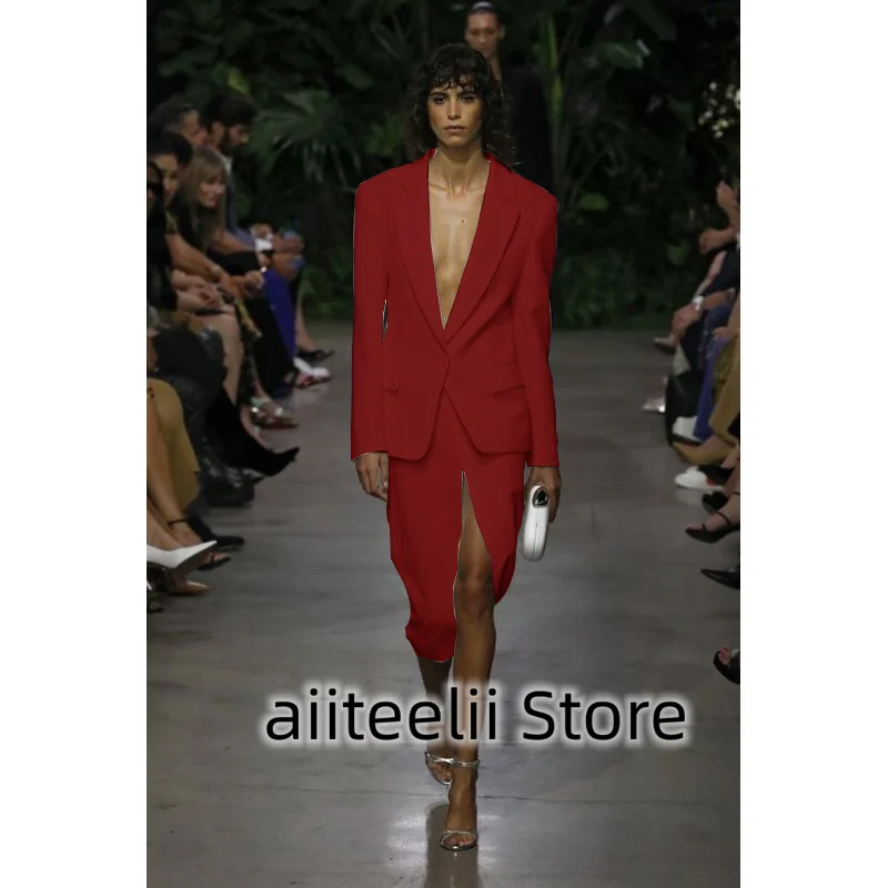 Women's 2-piece Suit Fashionable Solid Color Casual Single Breasted Deep V-neck Slim Fitting Suitable for Business Elegant 2023