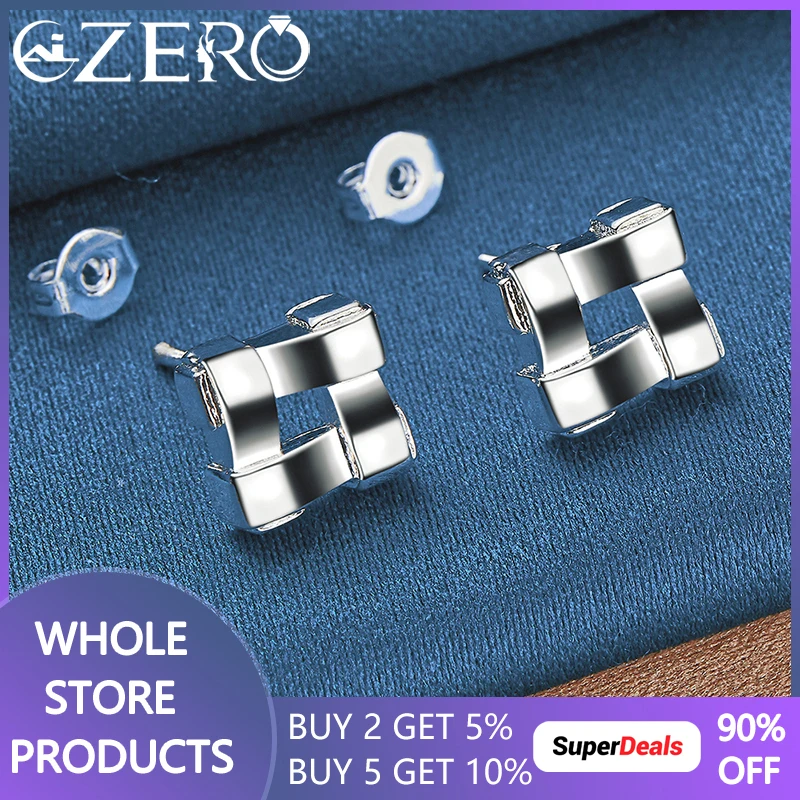 

ALIZERO 925 Sterling Silver Geometry Square Stud Earrings For Women Fashion Jewelry Wedding Party Charm Popular Accessories