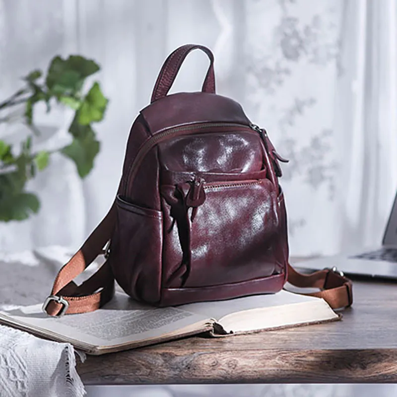 Fashion Casual High Quality Natural Genuine Leather Ladies Small Backpack Daily Outdoor designer Travel cowhide women Bagpack
