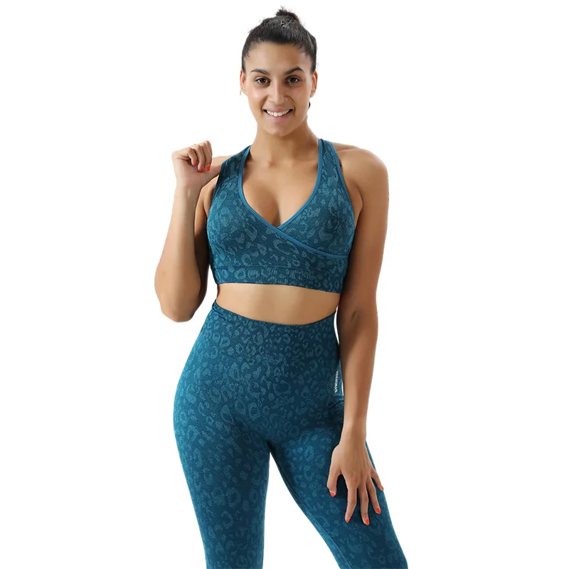 

Seamless Printed Yoga Set Sports Fitness High Waist Hip-Lifting Pants Tight Vest Suit Workout Clothes Gym Leggings Set for Women
