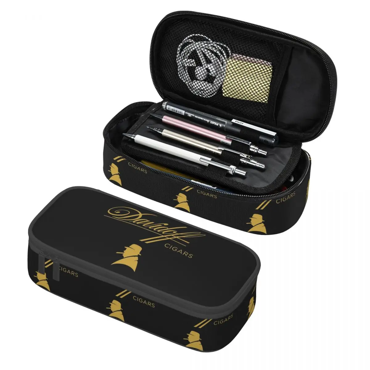 Фото Черные пеналы для карандашей Davidoff Cigars для студентов, коробка для ручек, сумка для карандашей, большая сумка для хранения, пенал-органайзер, держатель для ручек №5