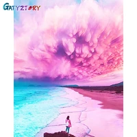 gatyztory painting by numbers pink sea diy oil pictures landscape kits drawing canvas handpainted home decor gift
