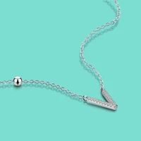 minimalist womens 925 sterling silver necklace noble v letter pendant clavicle chain 18 inch sparkling charm jewelry gift