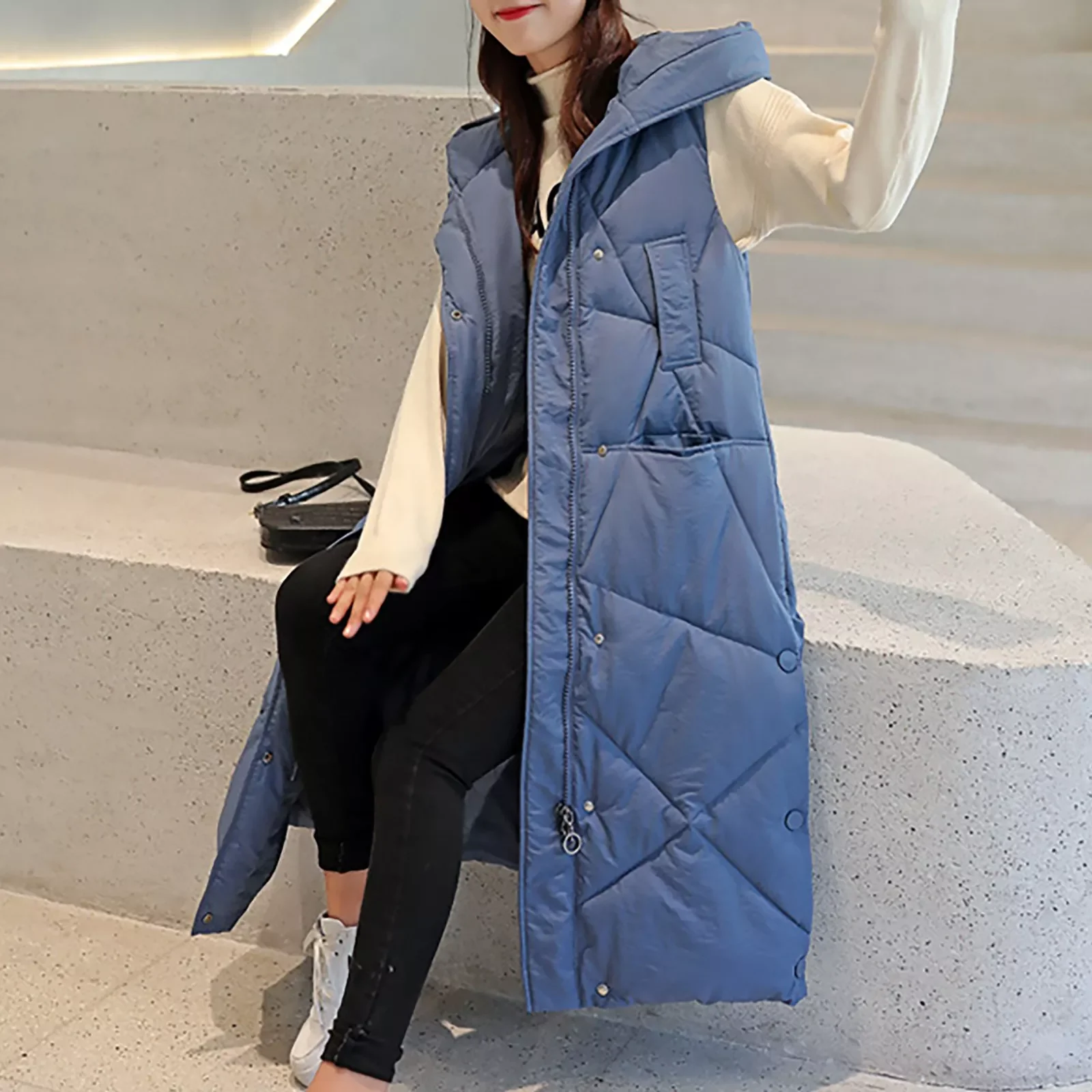 

NEW IN Womens Hot Cotton Padded Jacket With Hood Pure Color Vest Coat For Lady Autumn Winter Tops Down Waistcoat Clothing Veste