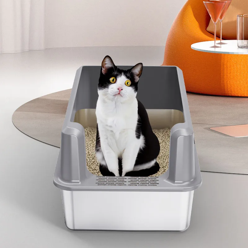 

Контейнер для кошачьего туалета из нержавеющей стали, очень большой бокс для кошачьего туалета с защитой от брызг и запахов, товары для высокой изгороди для кошек