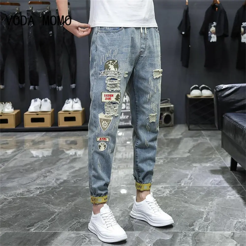 

Ripped Men Jeans Jean Homme Pantalon Streetwear Moda Hombre Denim Trousers Biker High Quality Male Patchwork Harem Fashion