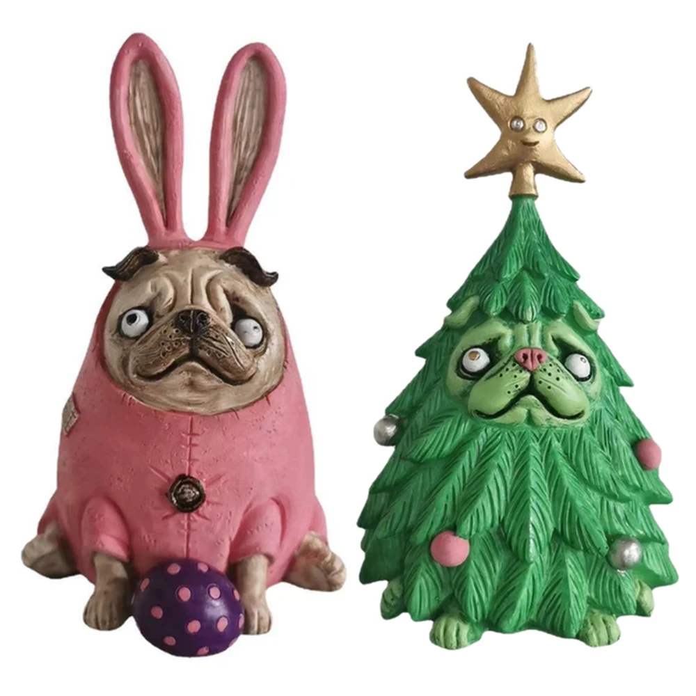 

Christmas Decorative Pug Sculpture Christmas Tree Pug Pumpkin Dog Figurine Resin Ornament Home Halloween Decor Gift