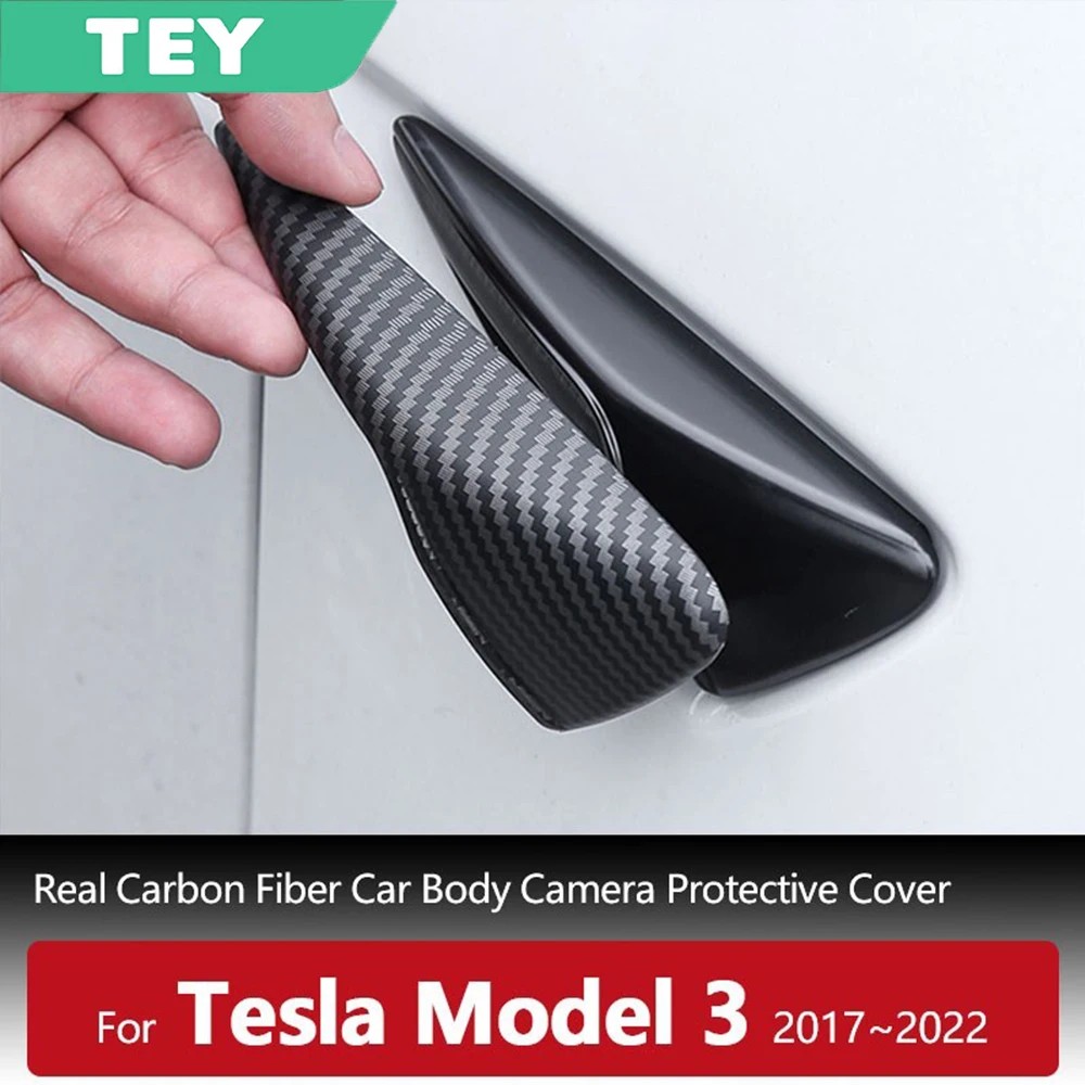 Model3 2022 Car Camera Protective Cover Decals Real Carbon Fiber Guard Stickers Auto Accessories For Tesla Model 3 S X Y 2Pcs