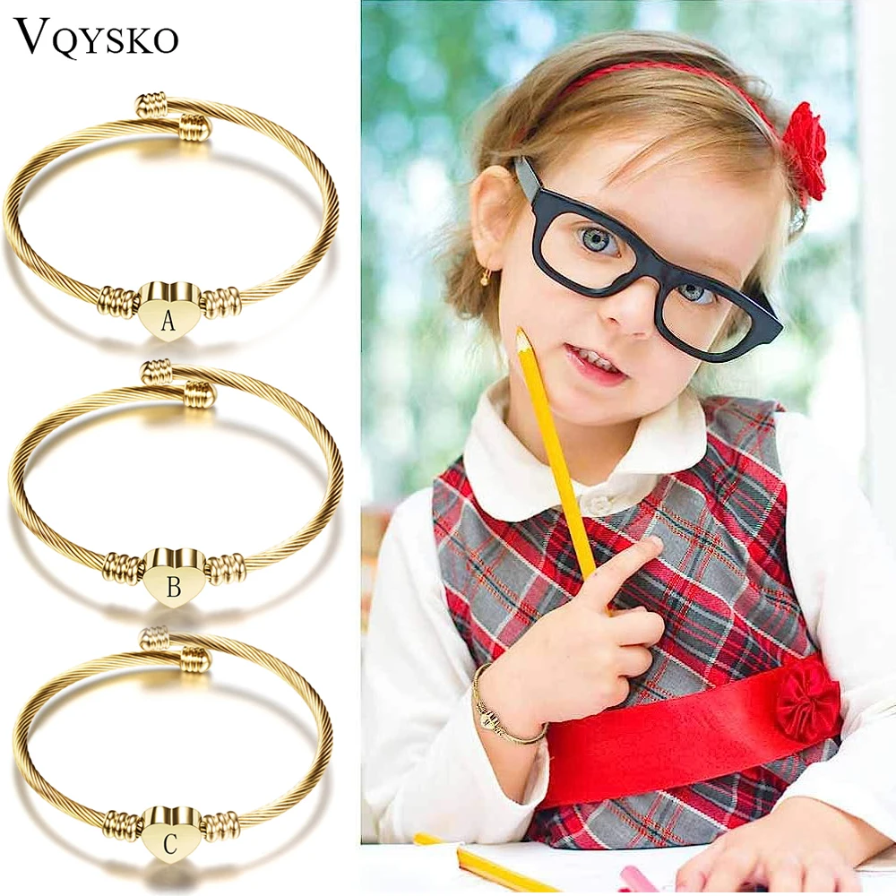 

VQYSKO Gold Color Kids Bracelets For Girls-A to Z Stainless Steel Heart Initial Baby Girl Jewellery Birthday Gifts Aged 2-10