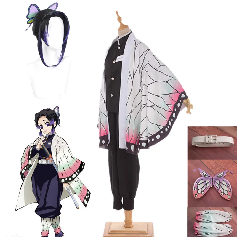 Shinobu Kochou Cosplay Costume Demon Slayers Uniform Kimono Suit Anime Halloween Carnival Clothes Kimetsu No Yaiba Adult Kids