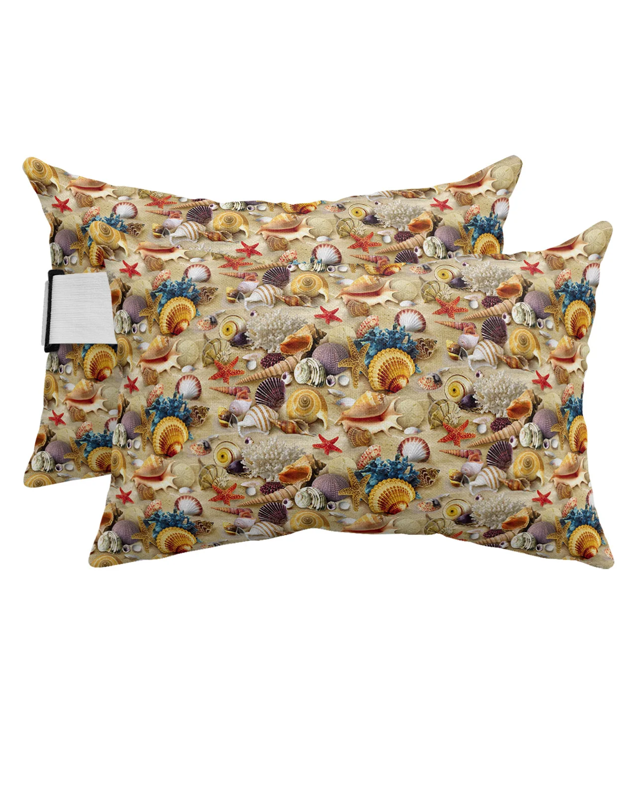 

Beach Shell Starfish Coral Texture Waterproof Pillow With Insert Adjustable Lounge Chair Recliner Head Lumbar Travel Pillow